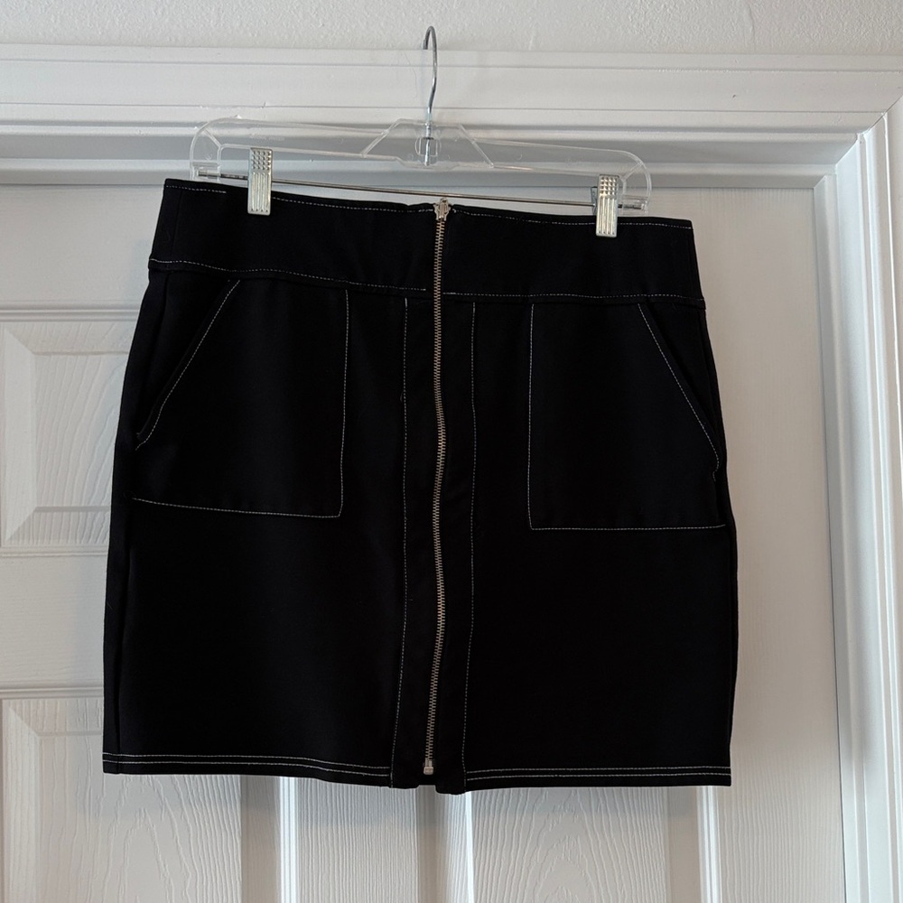 INC Black Zip-Front Mini Skirt with Contrast Stitching Size M